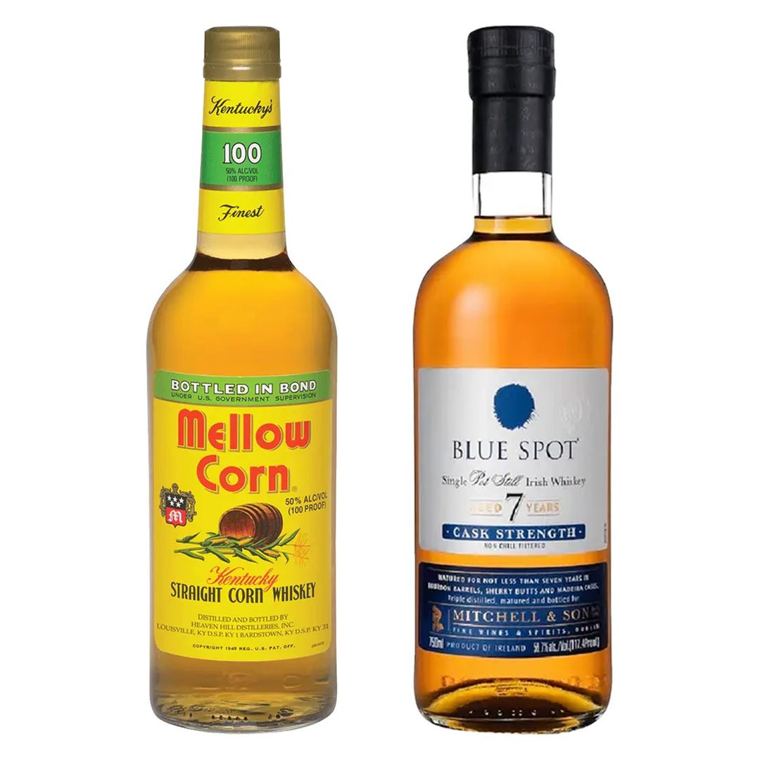 Mellow Corn Straight Corn Whiskey Bottled In Bond & Blue Spot Single Pot Still Irish Whiskey Cask Strength 7 Yr Bundle