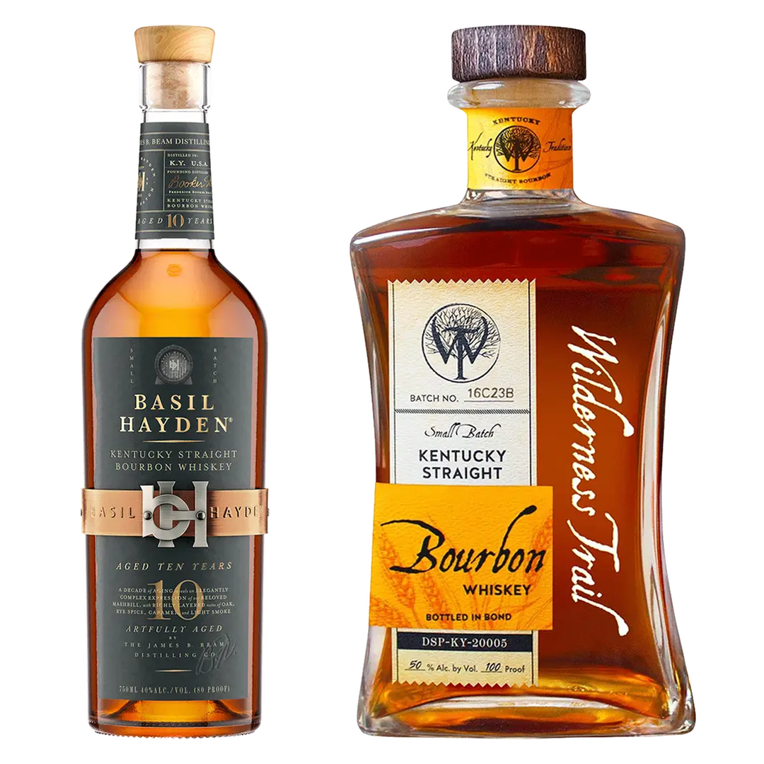 Basil Hayden's Straight Bourbon Artfully Aged 10 Yr & Wilderness Trail Straight Wheated Bourbon Small Batch Bottled In Bond Sweet Mash Bundle