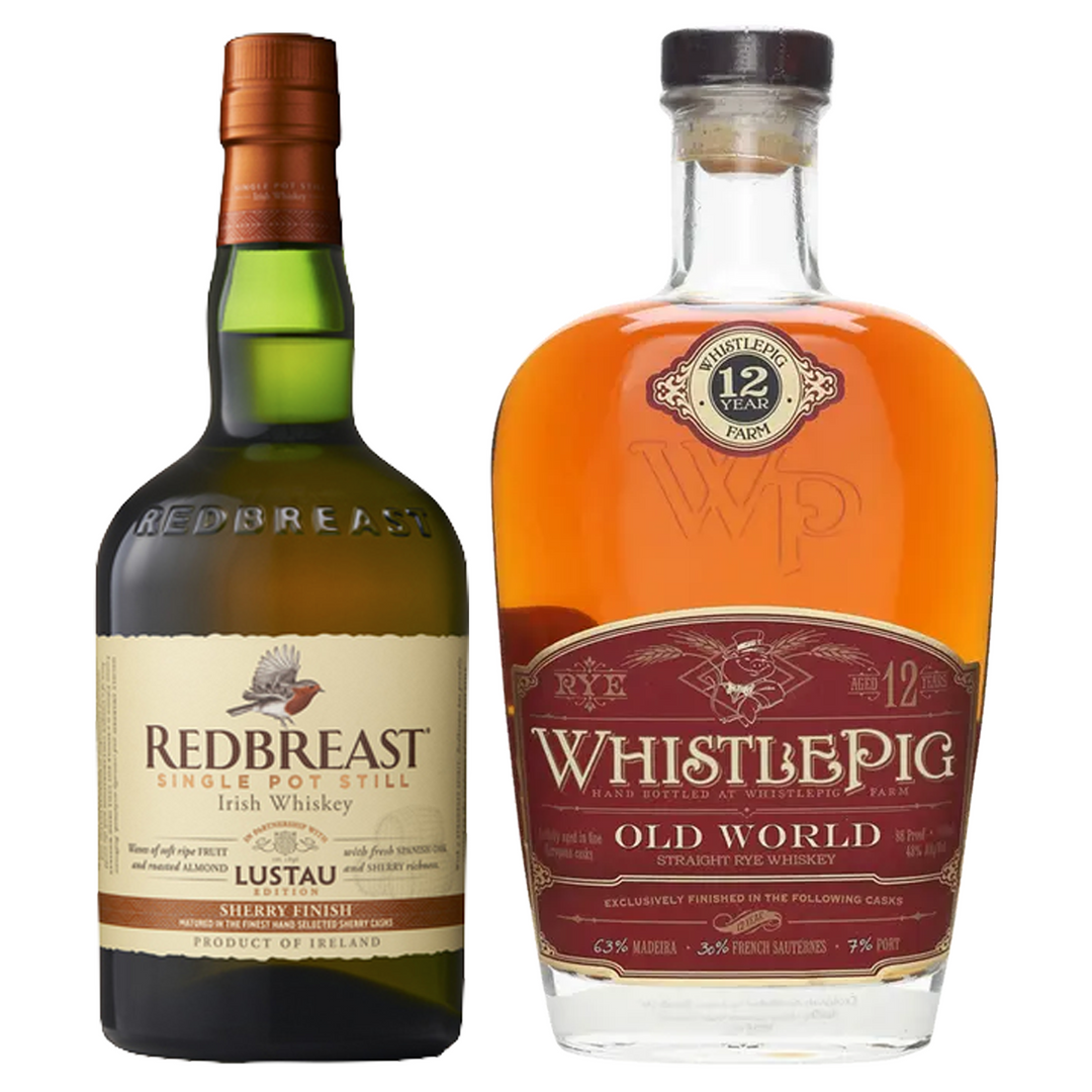 Redbreast Single Pot Still Irish Whiskey Sherry Finish Lustau Edition & Whistlepig Straight Rye Whiskey Old World 12 Yr Bundle