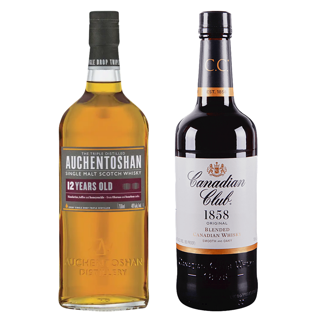 Auchentoshan Single Malt Scotch 12 Yr & Canadian Club Canadian Whisky Bundle