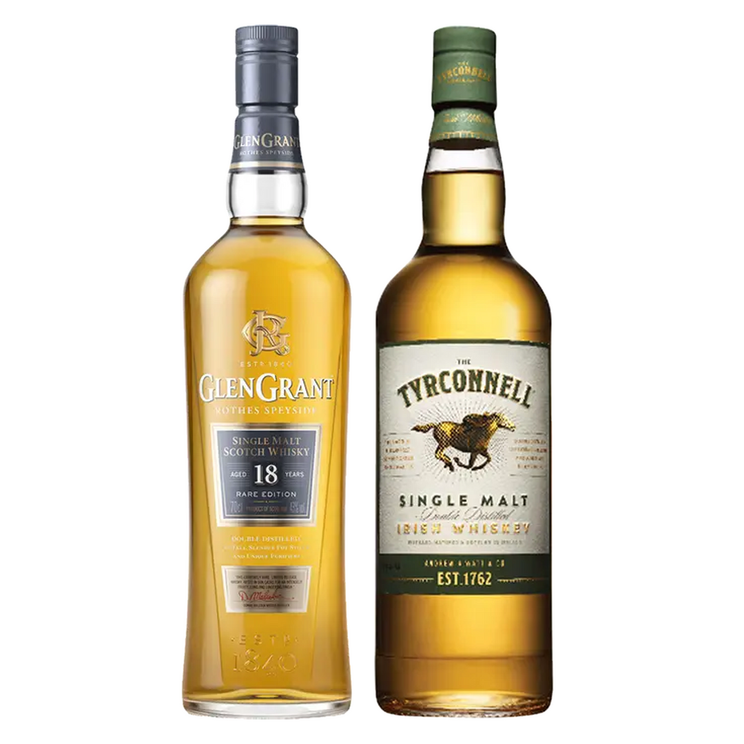 Glen Grant Single Malt Scotch Rare Edition 18 Yr & The Tyrconnell Single Malt Irish Whiskey Bundle