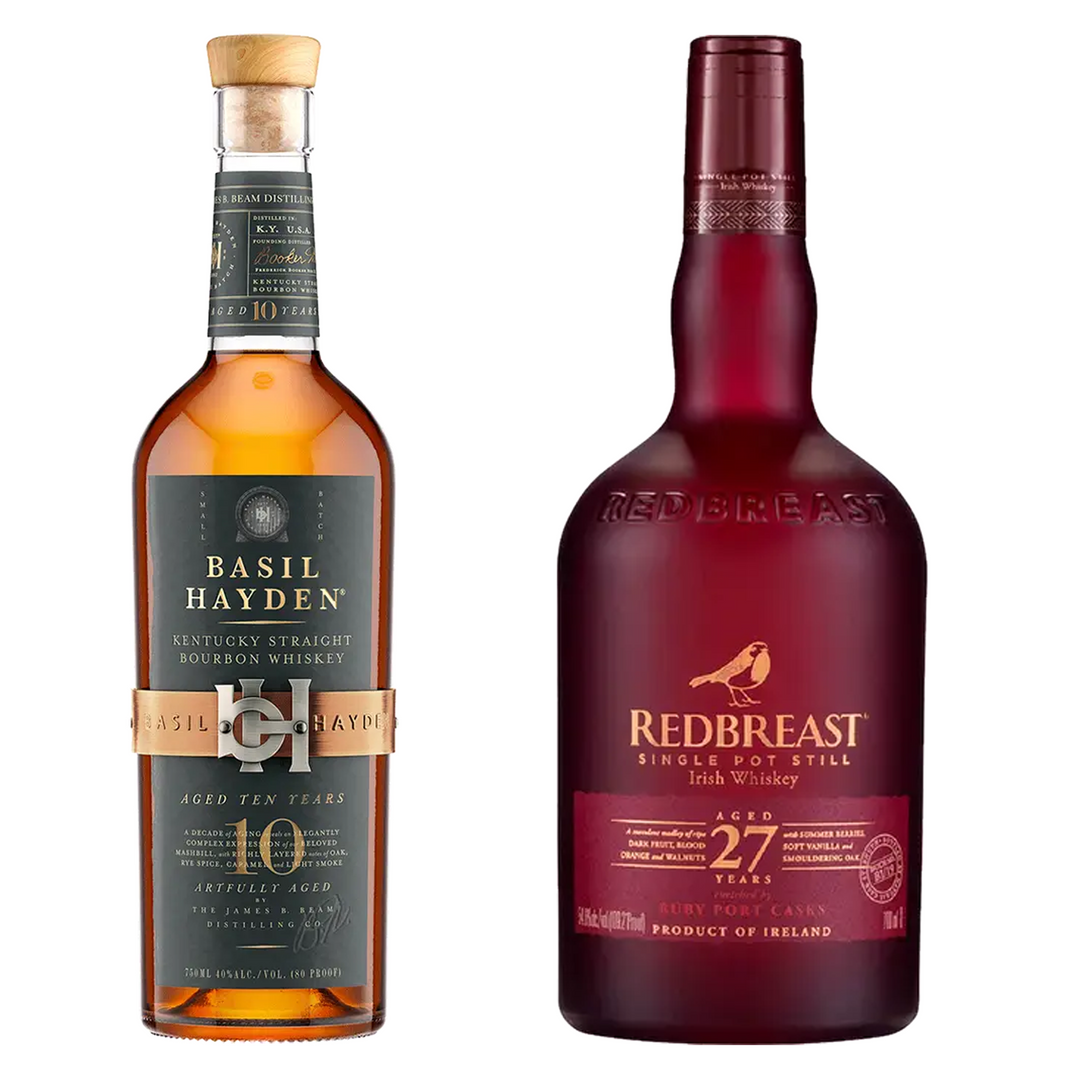 Basil Hayden's Straight Bourbon Artfully Aged 10 Yr & Redbreast Single Pot Still Irish Whiskey 27 Yr Bundle