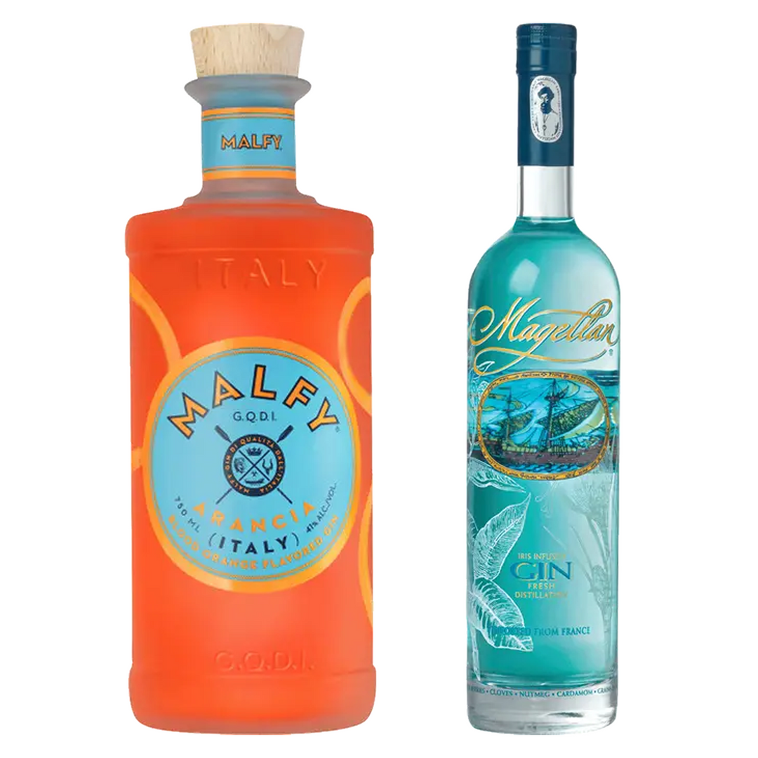 Malfy Sicilian Blood Orange Flavored Gin Con Arancia & Magellan Iris Flavored Gin Bundle