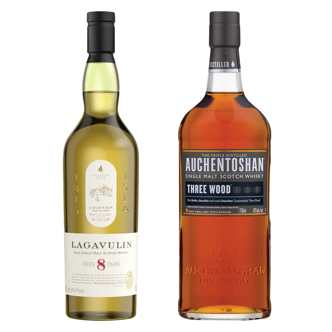 Lagavulin Single Malt Scotch 8 Yr & Auchentoshan Single Malt Scotch Three Wood Bundle