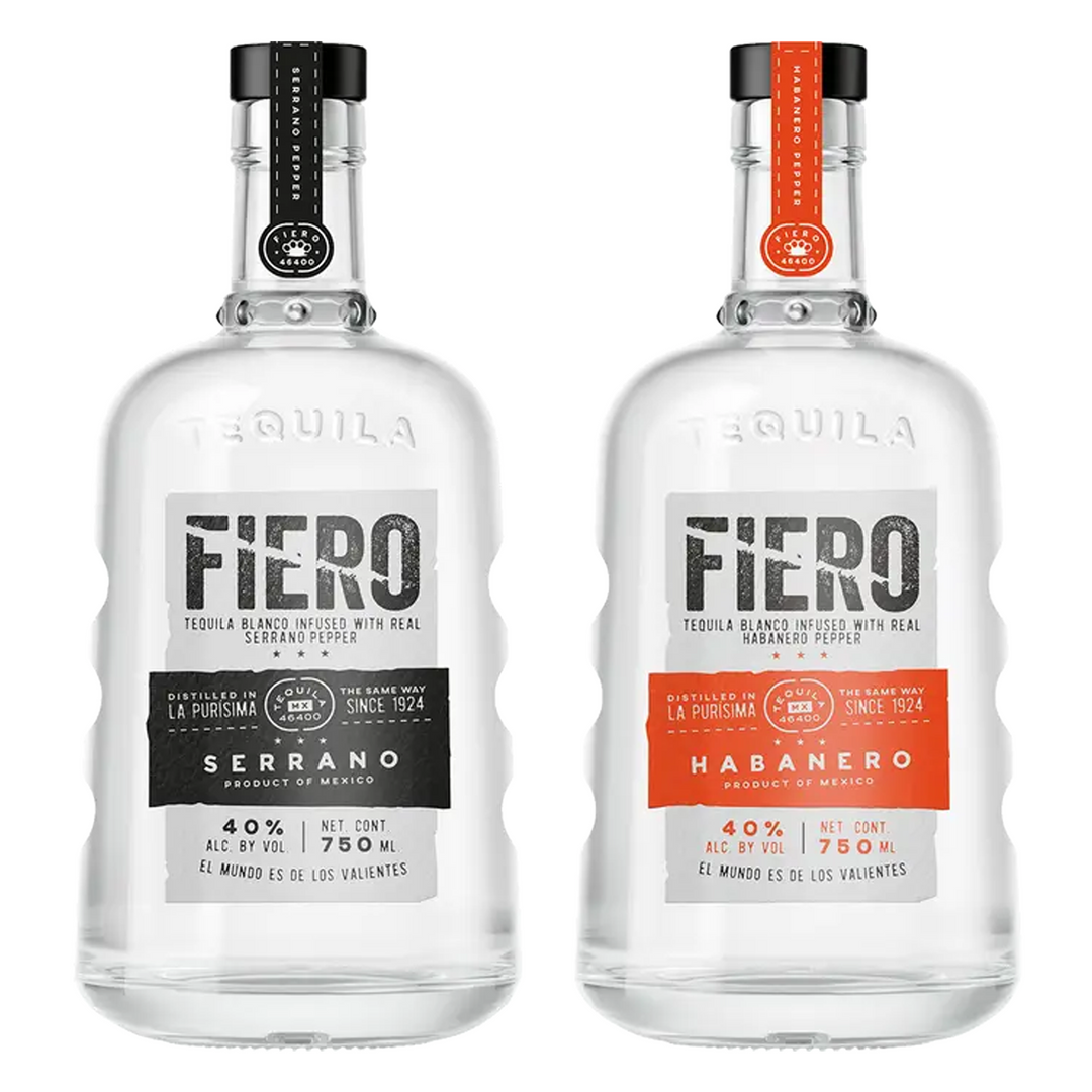 Fiero Tequila Blanco Infused With Serrano Pepper & Fiero Tequila Blanco Infused With Habanero Pepper Bundle