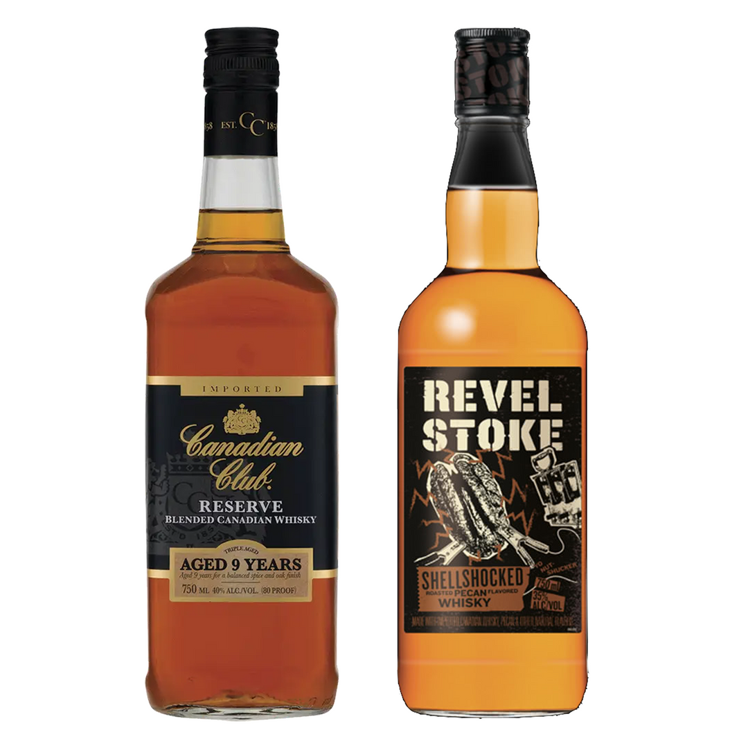 Canadian Club Canadian Whisky Reserve 9 Yr & Revel Stoke Roasted Pecan Flavored Whiskey Shellshocked Bundle