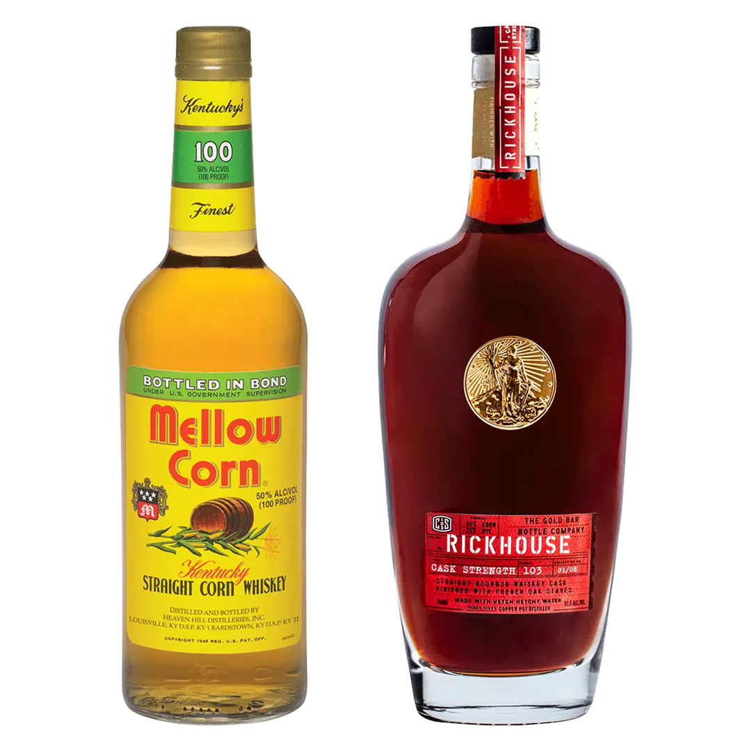 Mellow Corn Straight Corn Whiskey Bottled In Bond & Gold Bar Straight Bourbon Whiskey Rickhouse Cask Strength Bundle