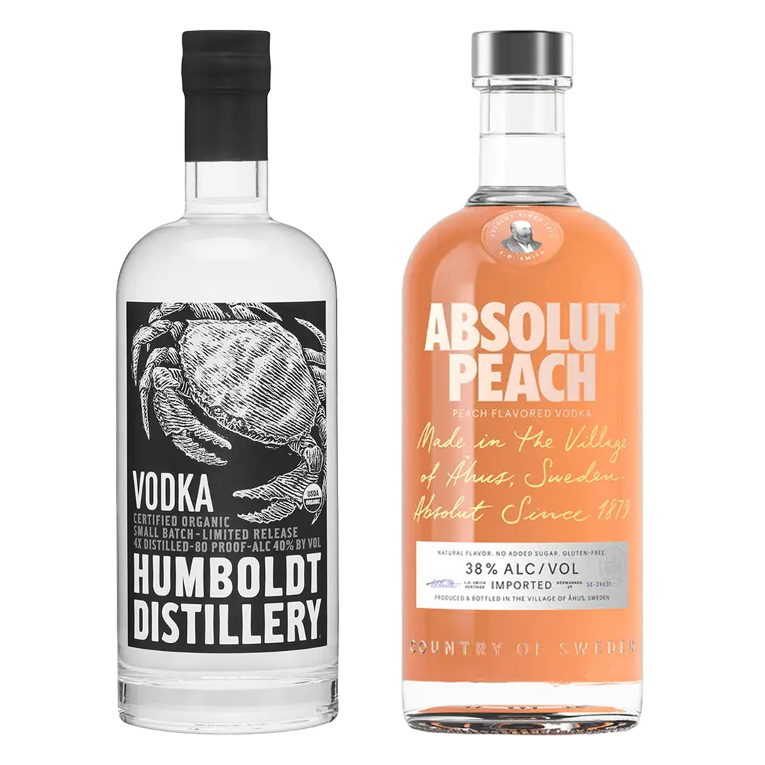 Humboldt Distillery Vodka Small Batch Limited Release & Absolut Peach Flavored Vodka Bundle