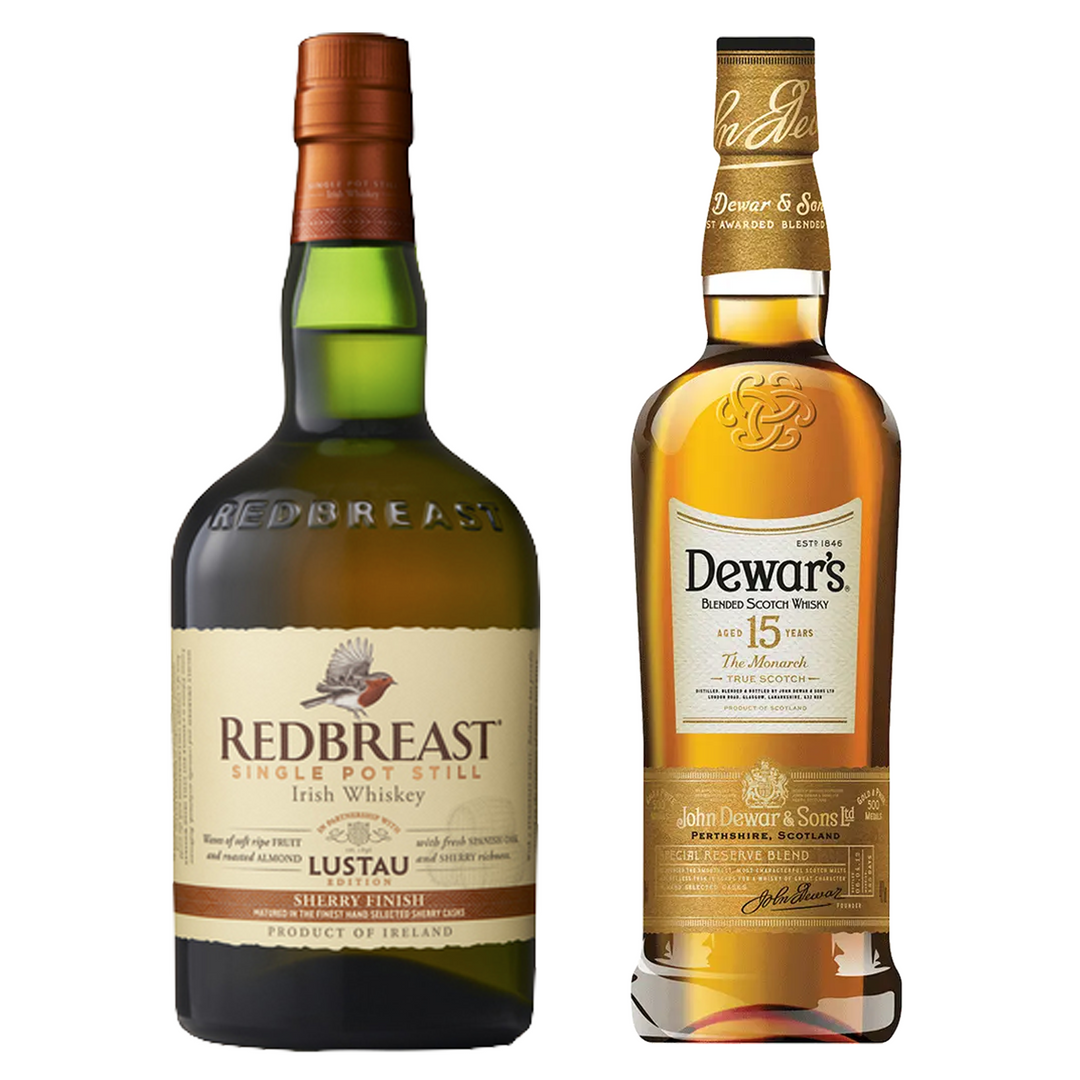 Redbreast Single Pot Still Irish Whiskey Sherry Finish Lustau Edition & Dewar's Blended Scotch Special Reserve 15 Yr Bundle
