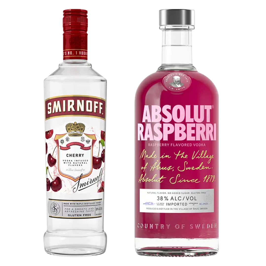Smirnoff Vodka Cherry Flavored & Absolut Raspberry Flavored Vodka Bundle