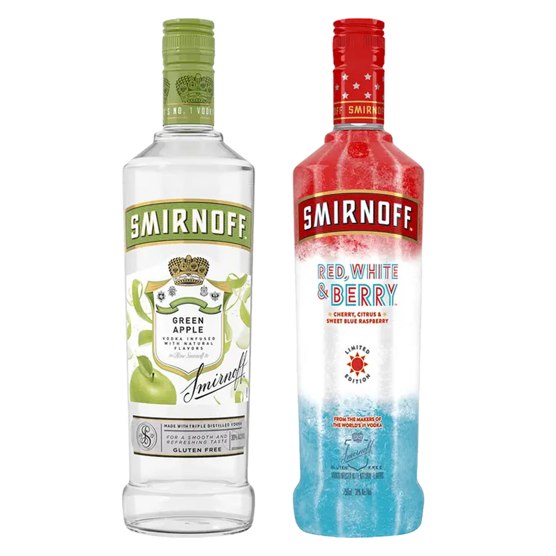 Smirnoff Apple Flavored Vodka & Smirnoff Red White & Berry Flavored Vodka Bundle