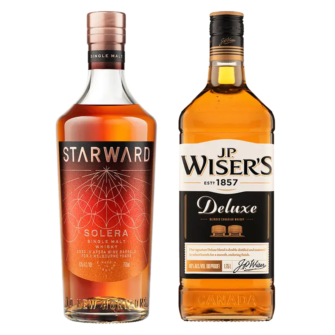Starward Single Malt Whisky Solera Matured In Apera Barrels 3 Yr & J.P. Wiser's Canadian Whisky Deluxe 10 Yr Bundle