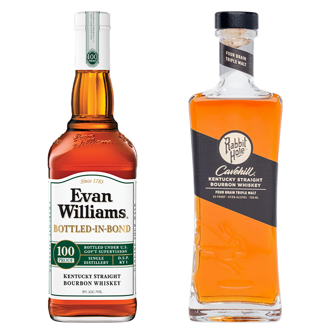 Evan Williams Straight Bourbon White Label Bottled In Bond & Rabbit Hole Straight Bourbon Cavehill Bundle