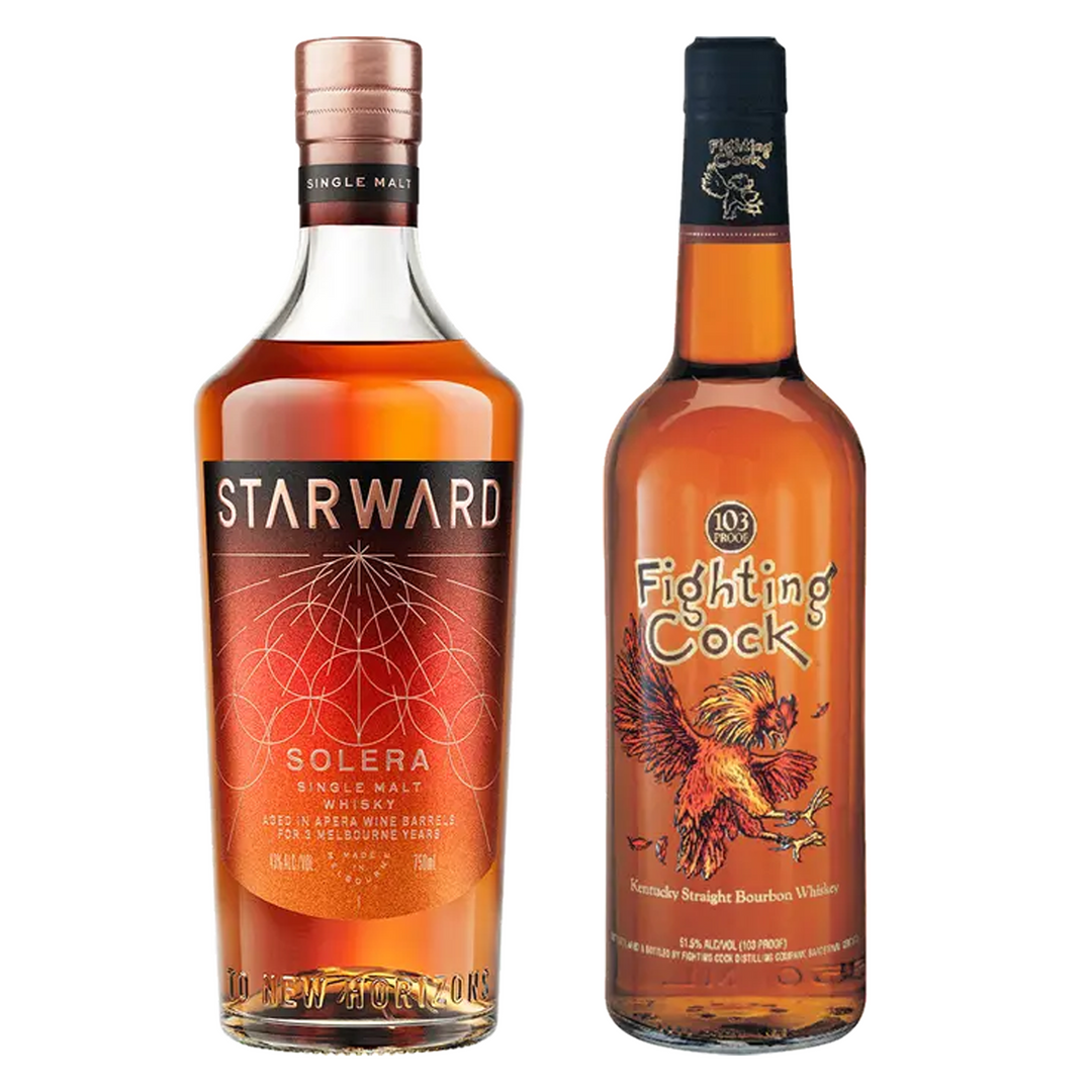 Starward Single Malt Whisky Solera Matured In Apera Barrels 3 Yr & Fighting Cock Straight Bourbon 6 Yr Bundle