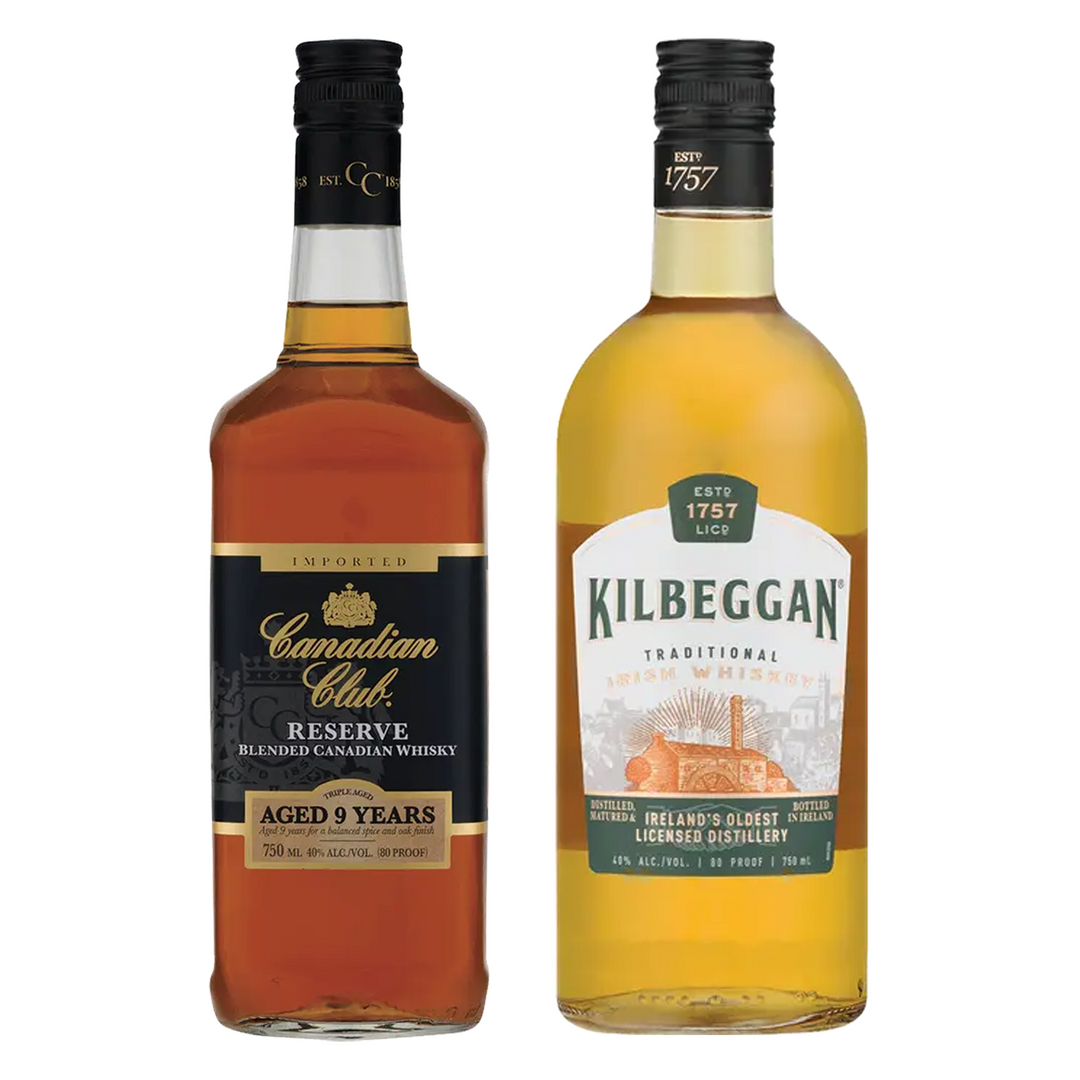 Canadian Club Canadian Whisky Reserve 9 Yr & Kilbeggan Blended Irish Whiskey Bundle