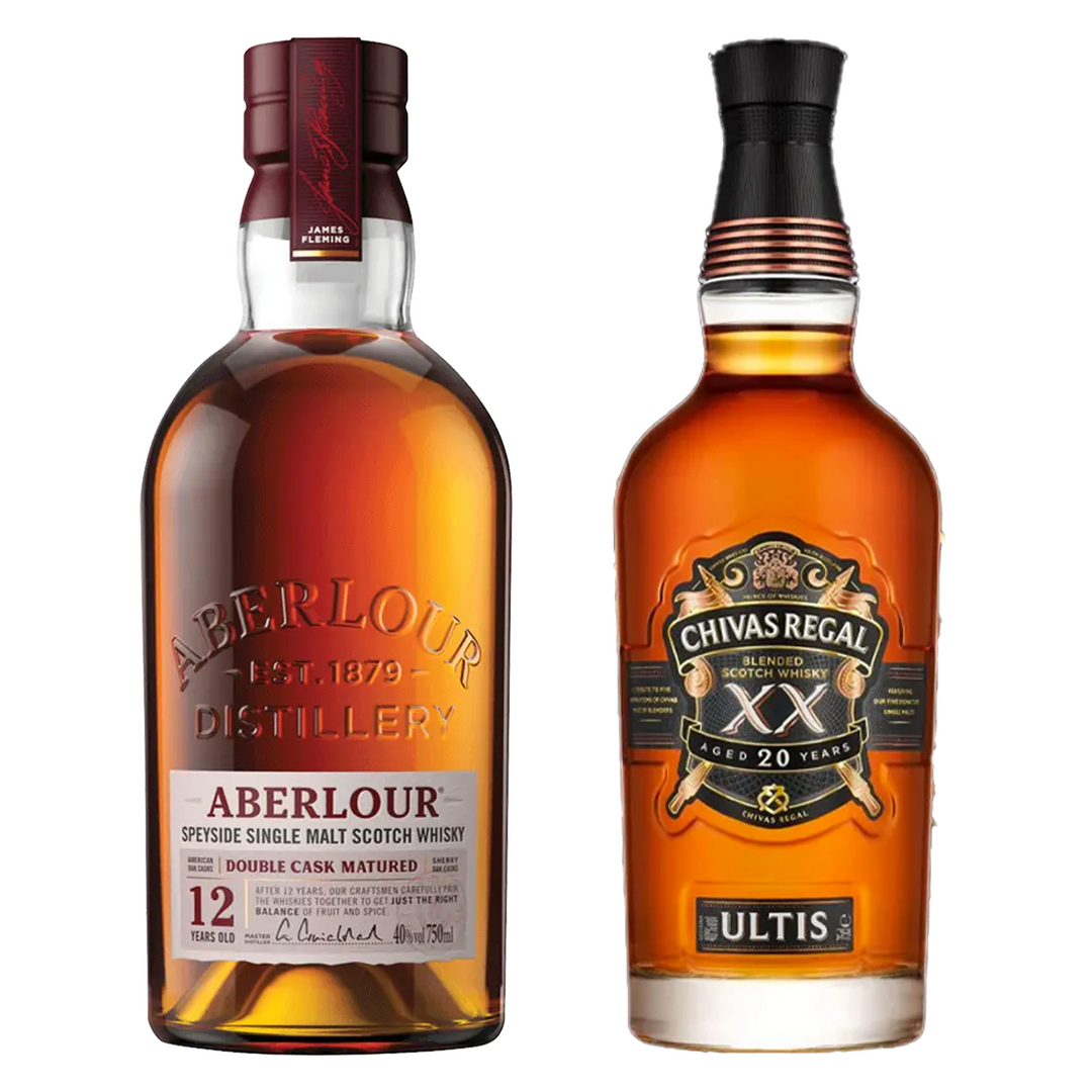 Aberlour Single Malt Scotch Double Cask Matured 12 Yr & Chivas Regal Blended Malt Scotch Ultis Bundle
