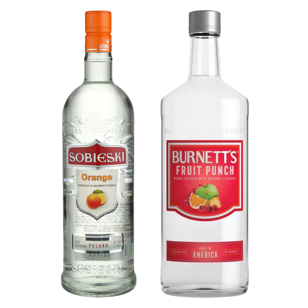 Sobieski Orange Flavored Vodka & Burnett's Fruit Punch Flavored Vodka Bundle