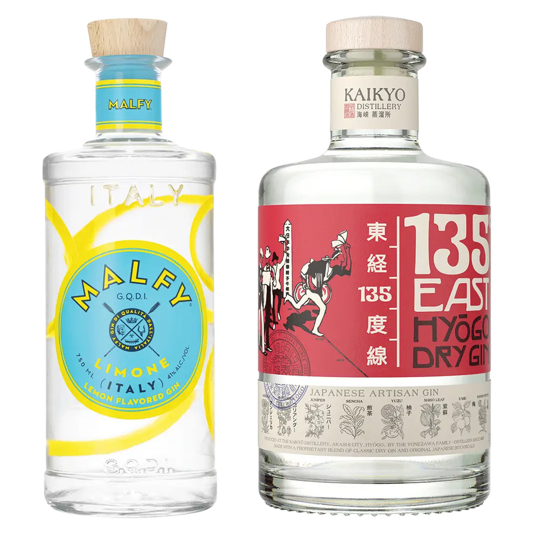 Malfy Lemon Flavored Gin Limone Di Amalfi & 135 East Dry Gin Hyogo Bundle