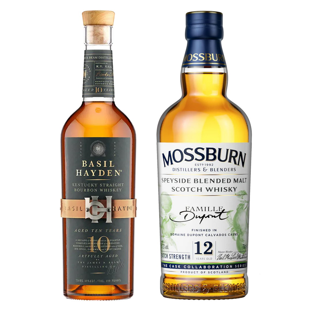 Basil Hayden's Straight Bourbon Artfully Aged 10 Year& Mossburn Blended Malt Scotch Batch Strength Finished In Foursquare Rum Casks 12 Year Bundle