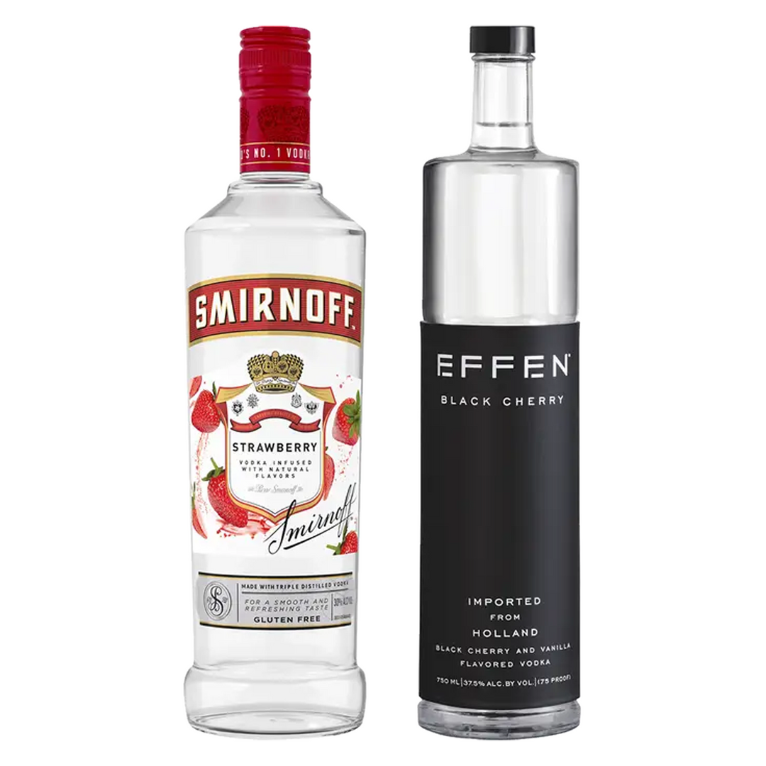 Smirnoff Vodka Strawberry Flavored & Effen Black Cherry Flavored Vodka Bundle