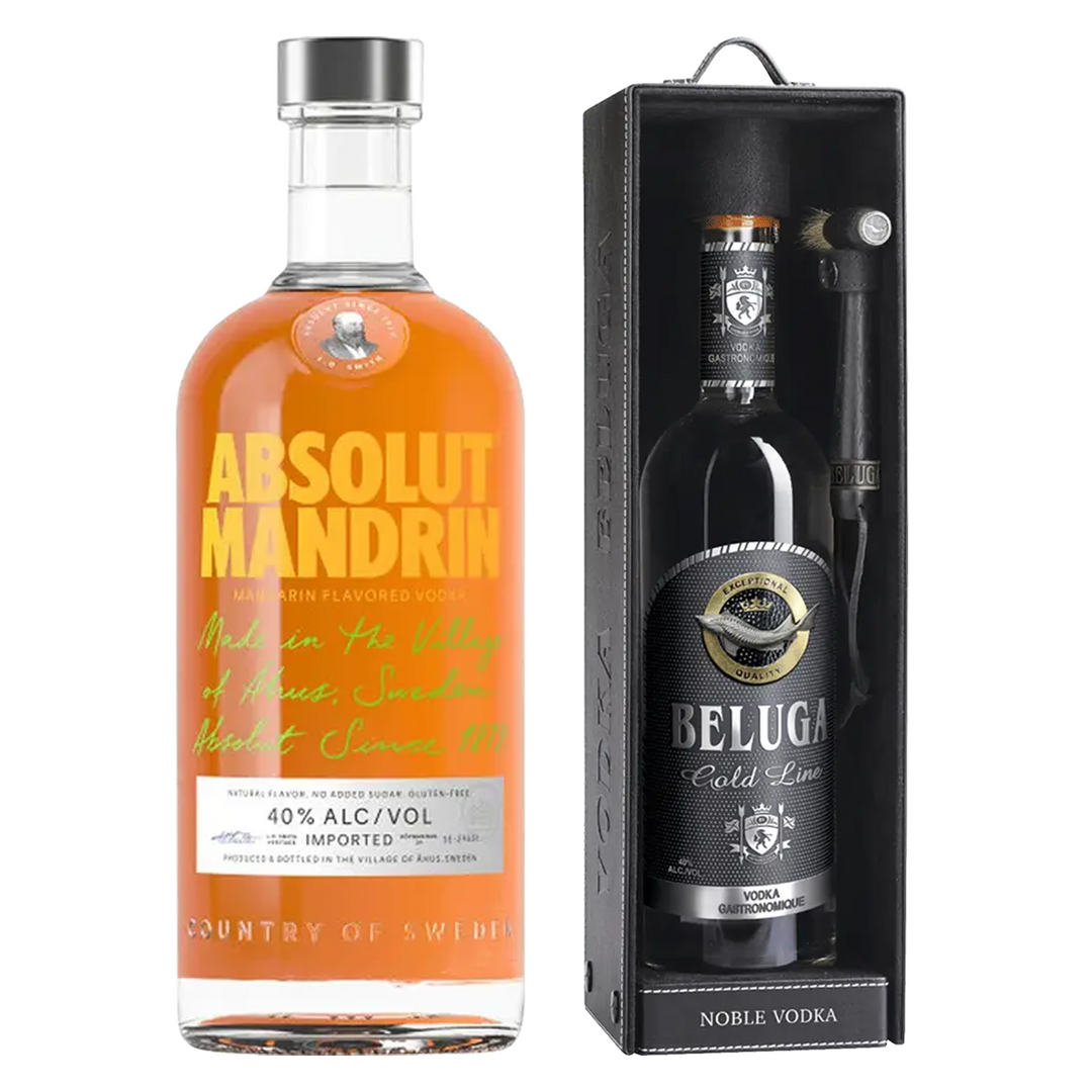 Absolut Orange Flavored Vodka Mandrin & Beluga Vodka Gold Line Bundle