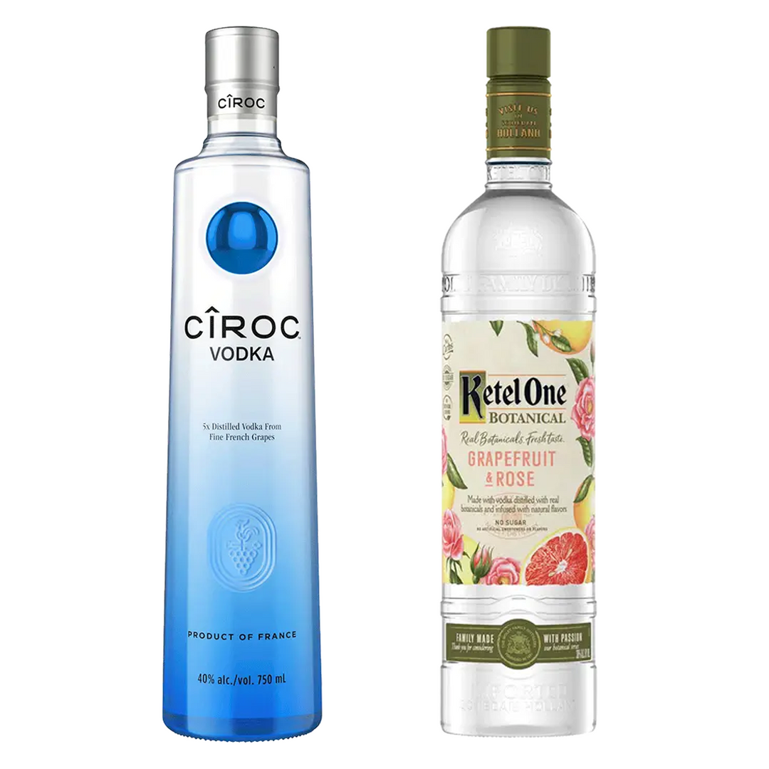 Ciroc Vodka Snap Frost & Ketel One Grapefruit & Rose Flavored Vodka Botanical Bundle