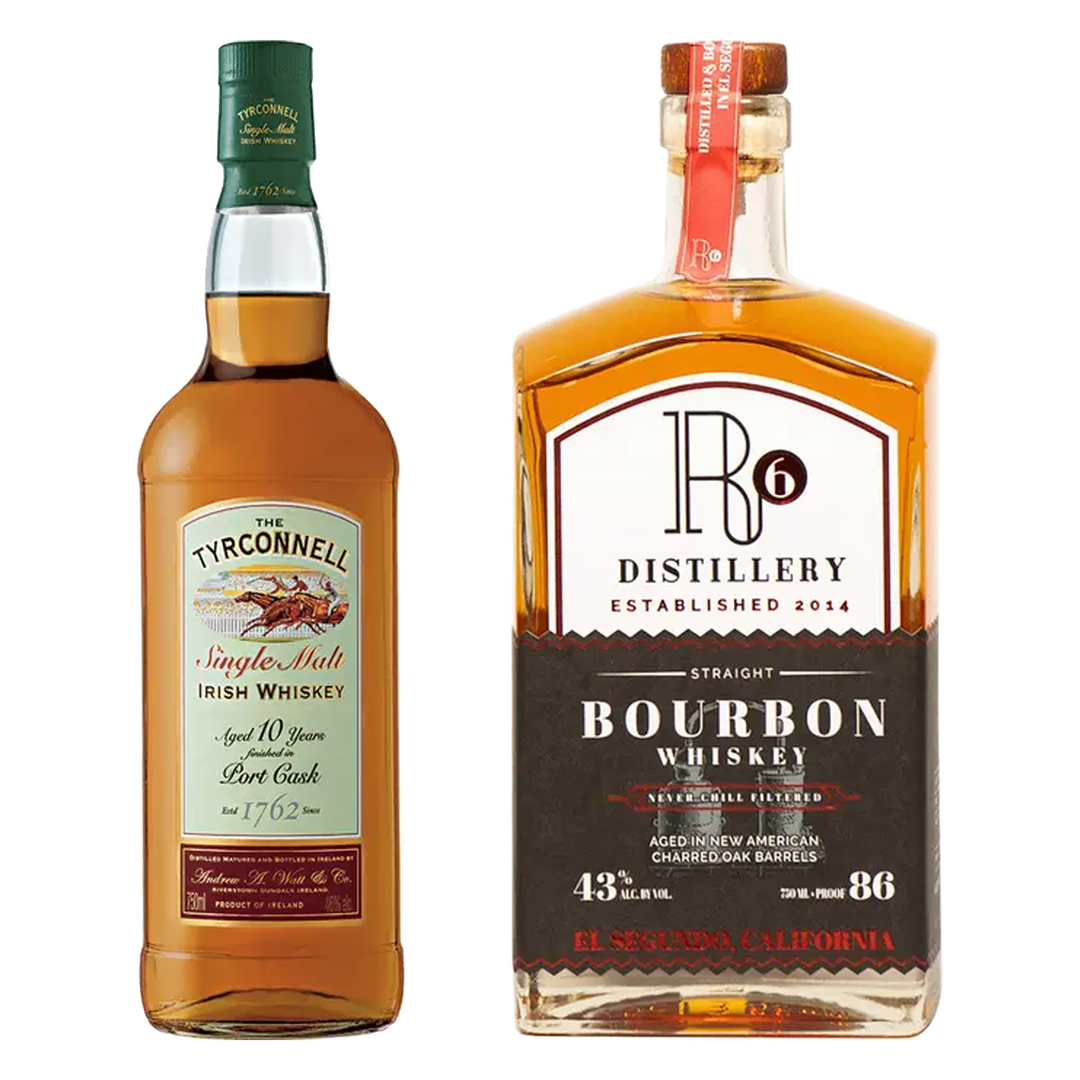 The Tyrconnell Single Malt Irish Whiskey Port Cask Finish 10 Year& R6 Distillery Straight Bourbon Whiskey Bundle