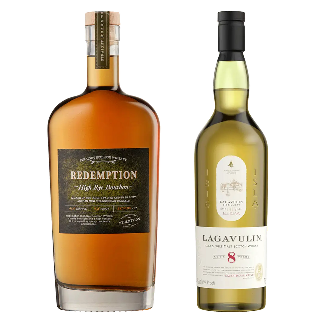 Lagavulin Single Malt Scotch 8 Year& Redemption Straight Bourbon High Rye Bundle