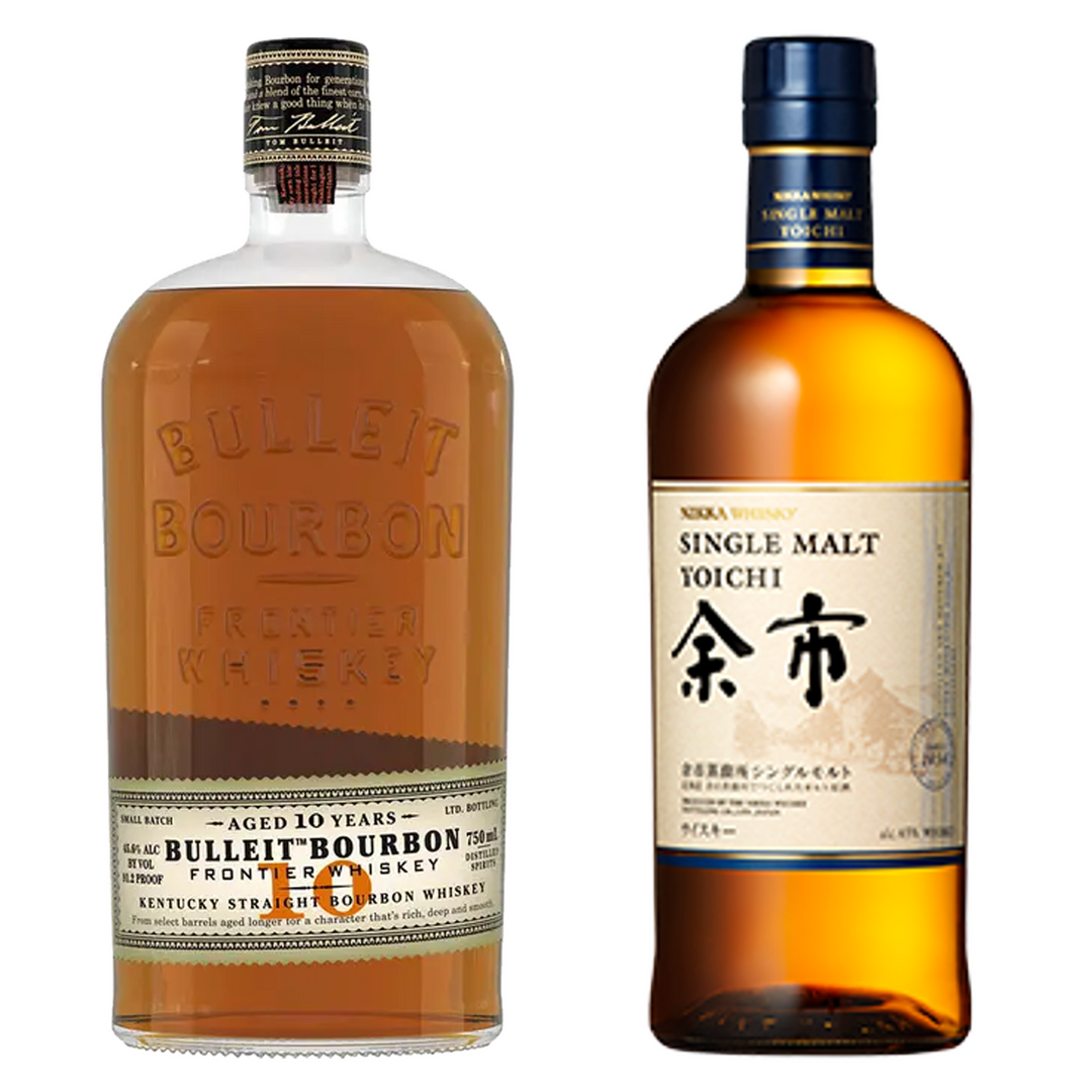 Bulleit Straight Bourbon Frontier Whiskey 10 Yr & Nikka Single Malt Whisky Yoichi Bundle