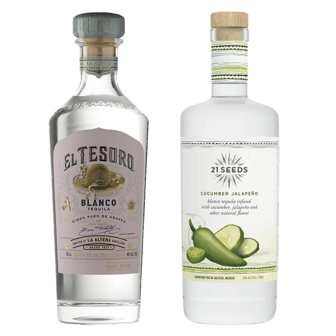 El Tesoro Tequila Blanco & 21 Seeds Cucumber Jalapeno Infused Blanco Tequila Flavored Tequila Bundle