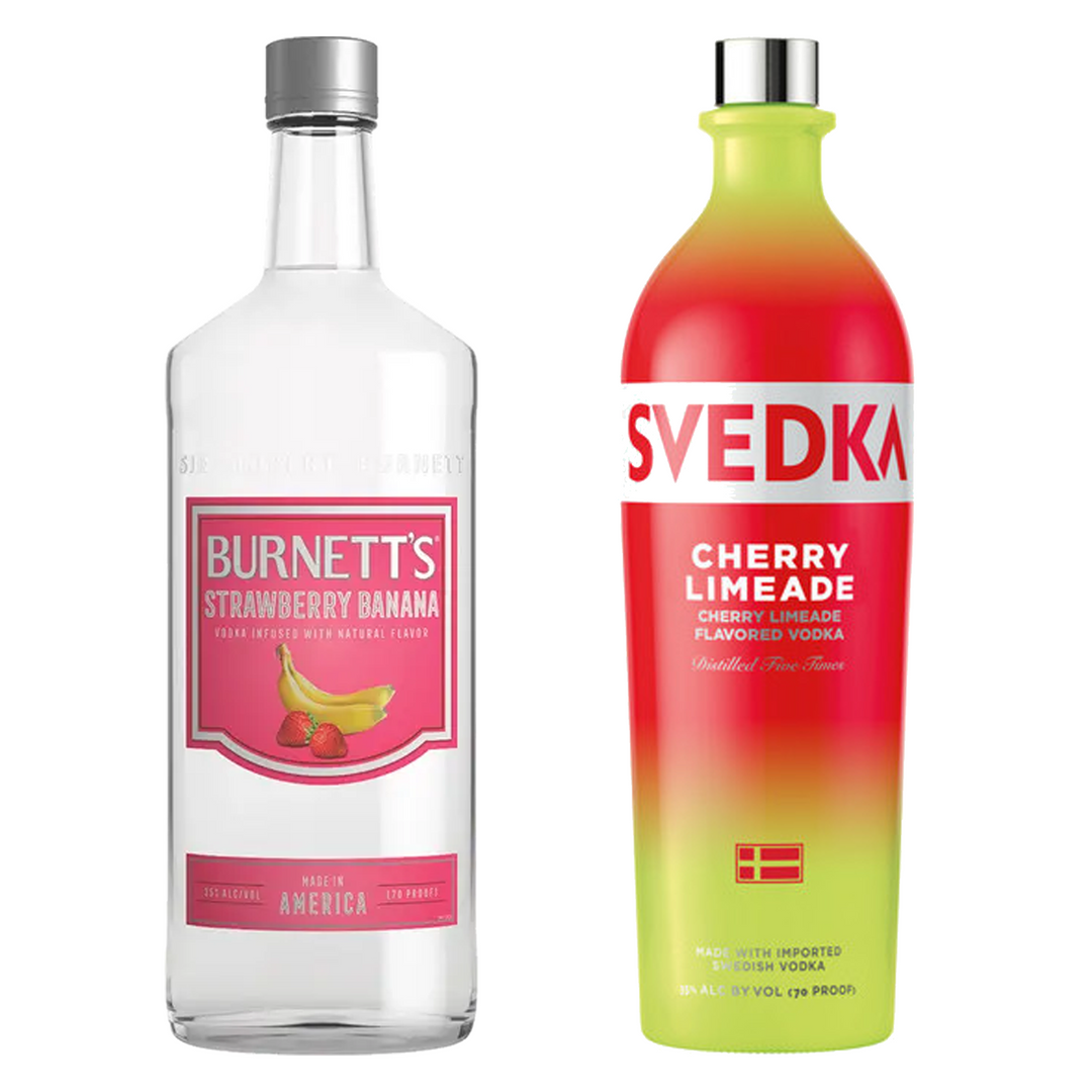 Burnett's Strawberry Banana Flavored Vodka & Svedka Cherry Limeade Flavored Vodka Bundle