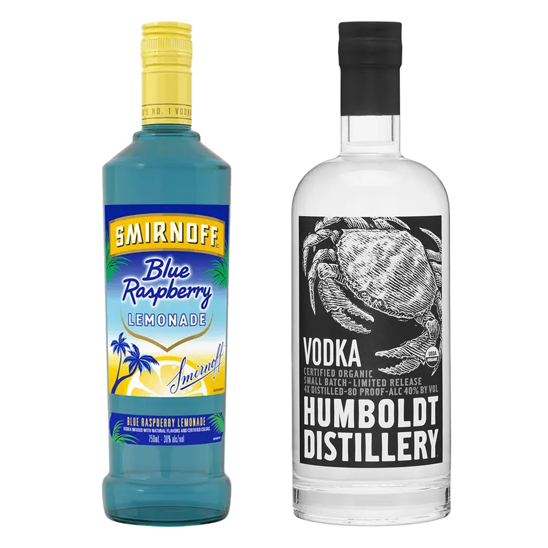 Smirnoff Blue Raspberry Flavored Vodka & Humboldt Distillery Vodka Small Batch Limited Release Bundle