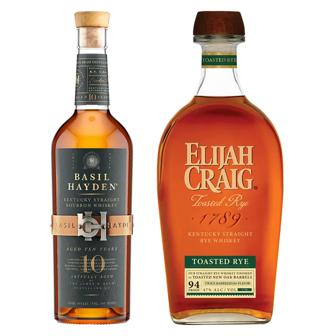 Basil Hayden's Straight Bourbon Artfully Aged 10 Yr & Elijah Craig Straight Rye Whiskey Toasted Rye Bundle