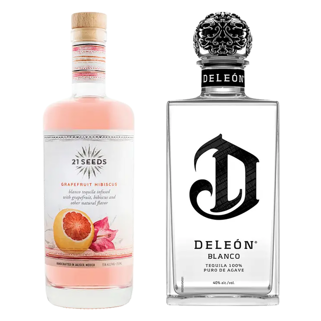 21 Seeds Grapefruit Hibiscus Infused Blanco Tequila & Deleon Tequila Blanco Bundle
