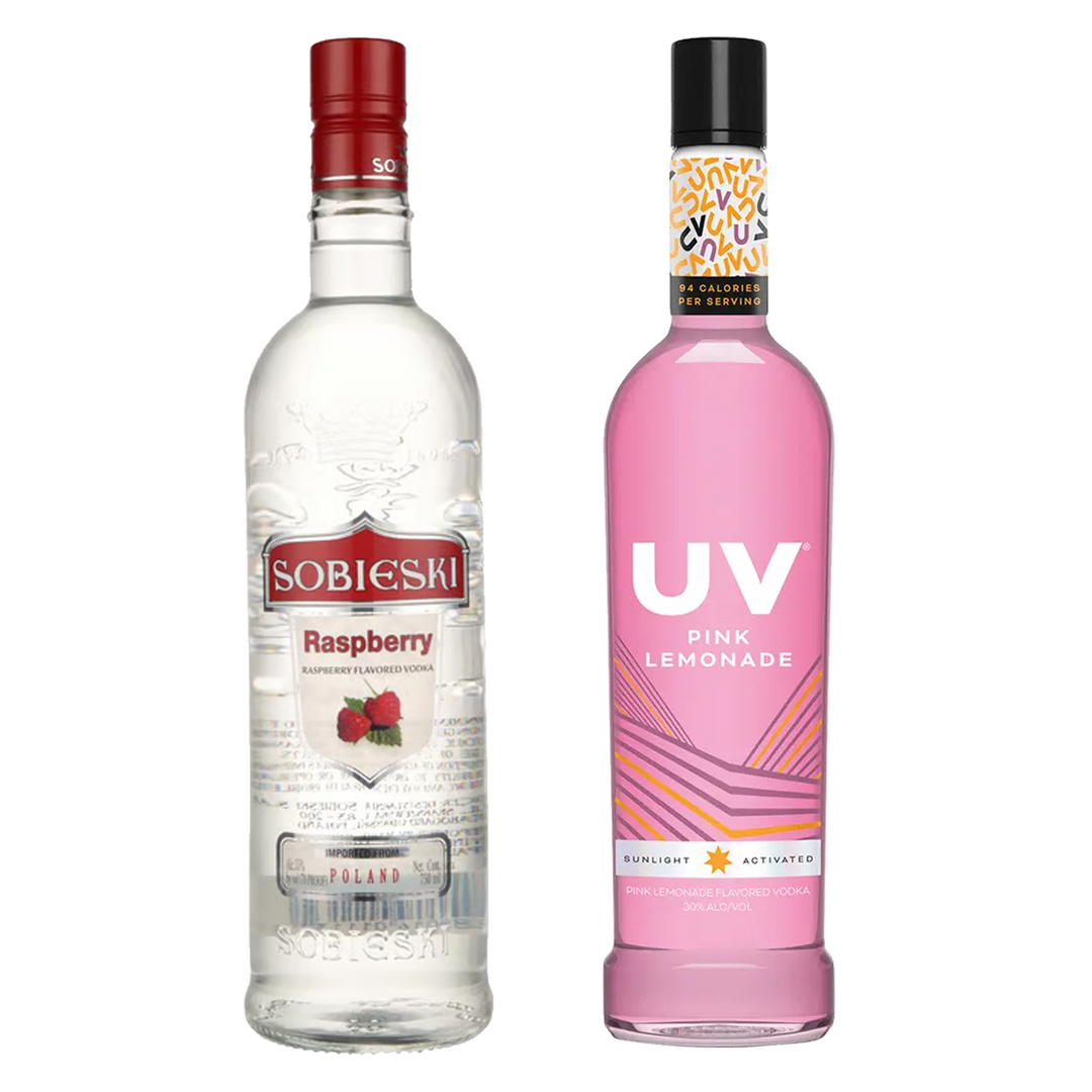 Sobieski Raspberry Flavored Vodka & Uv Pink Lemonade Flavored Vodka Bundle