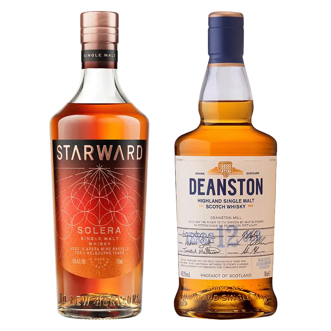 Starward Single Malt Whisky Solera Matured In Apera Barrels 3 Yr & Deanston Single Malt Scotch 12 Yr Bundle