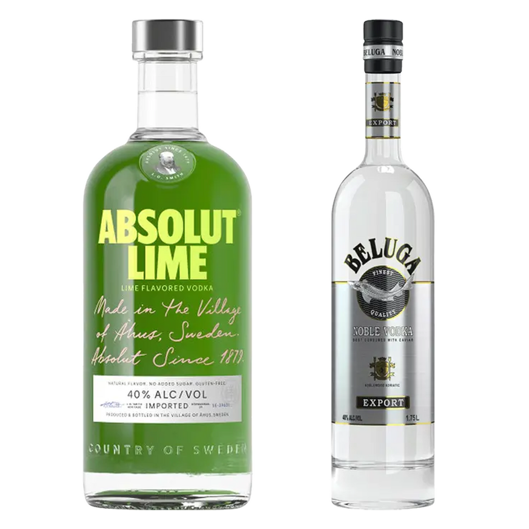 Absolut Lime Flavored Vodka & Beluga Vodka Noble Export Bundle