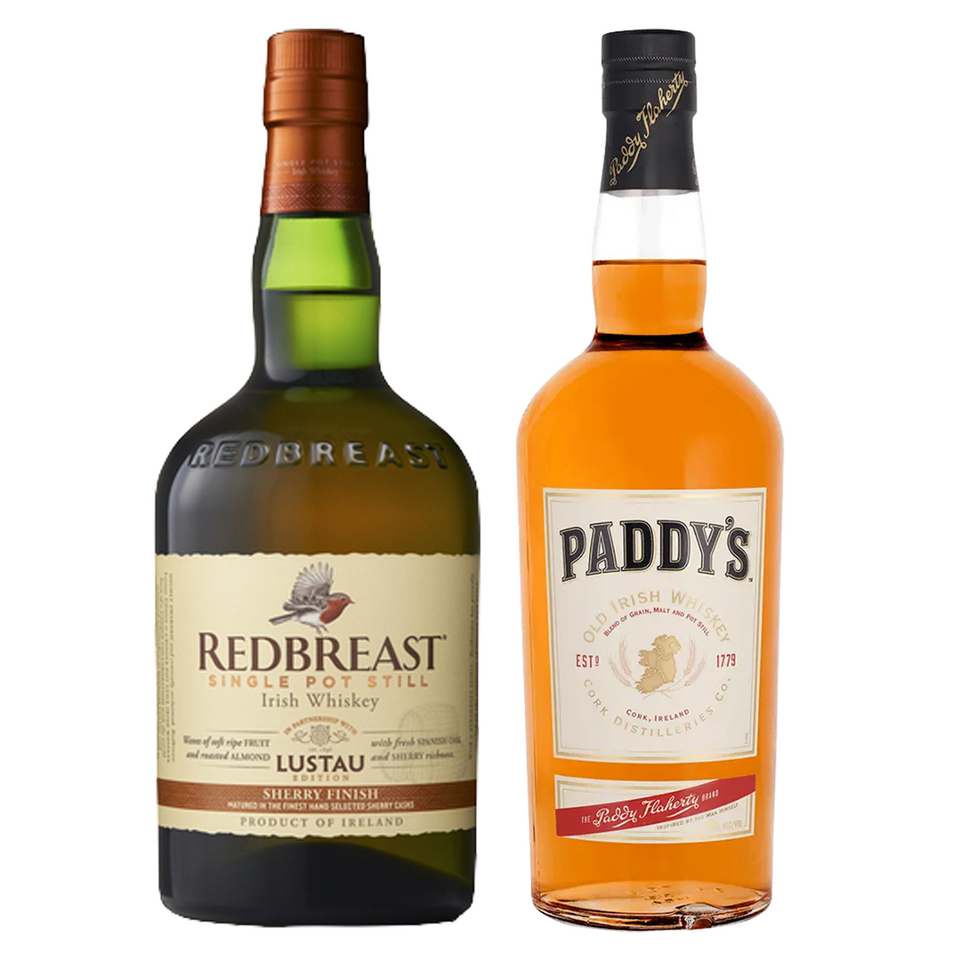 Redbreast Single Pot Still Irish Whiskey Sherry Finish Lustau Edition & Paddy Blended Irish Whiskey Bundle