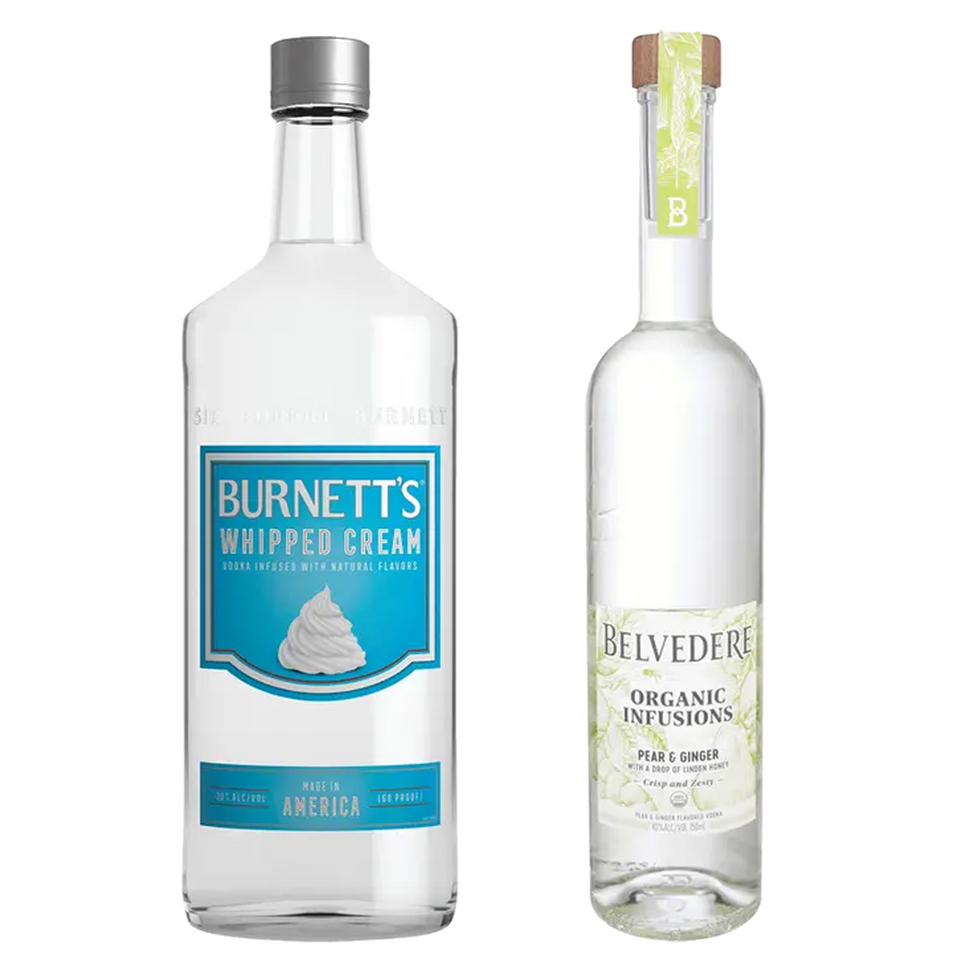 Burnett's Whipped Cream Flavored Vodka & Belvedere Organic Infusions Pear & Ginger Flavored Vodka Bundle