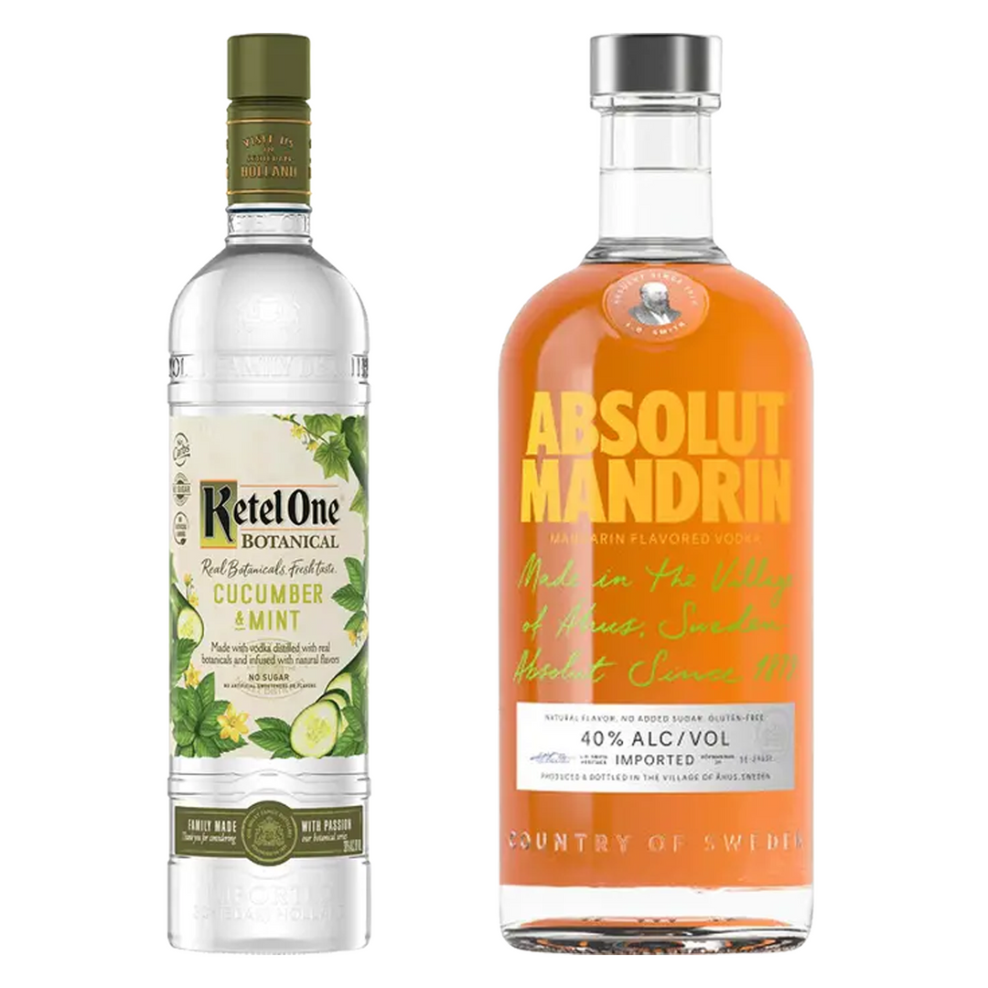 Ketel One Cucumber & Mint Flavored Vodka Botanical & Absolut Orange Flavored Vodka Mandrin Bundle