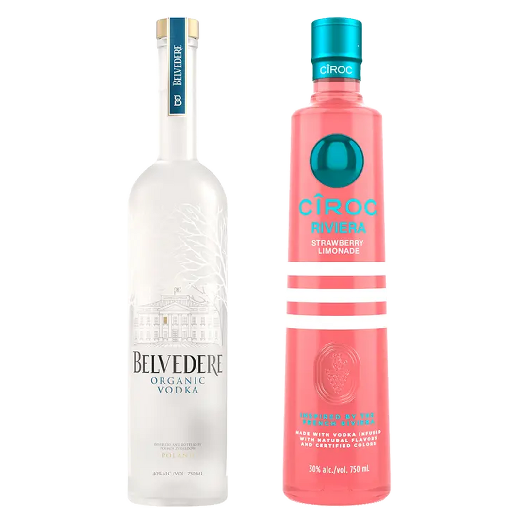 Belvedere Vodka Organic & Ciroc Riviera Strawberry Limonade Flavored Vodka Bundle