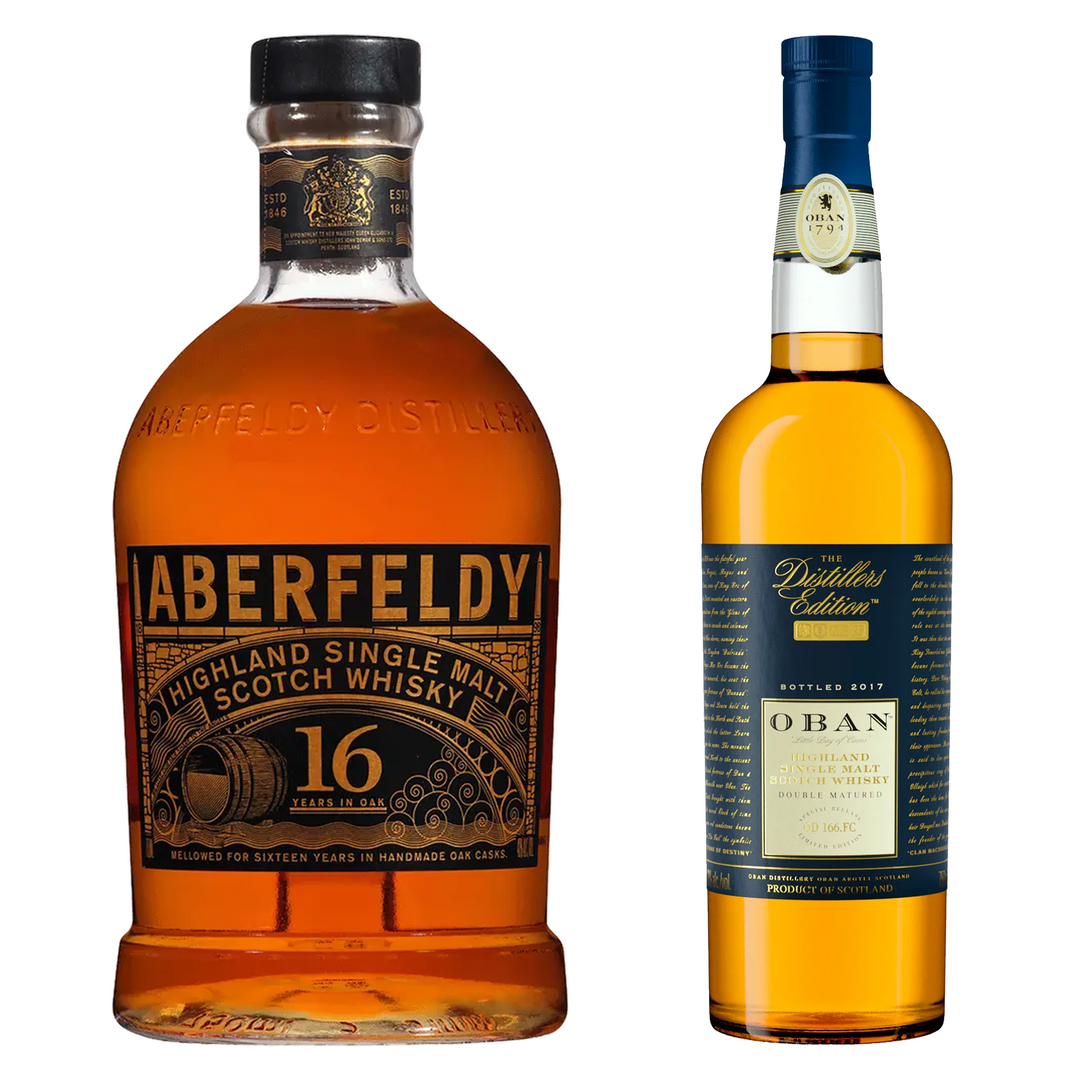 Oban Single Malt Scotch The Distillers Edition Double Matured & Aberfeldy Single Malt Scotch 16 Yr Bundle