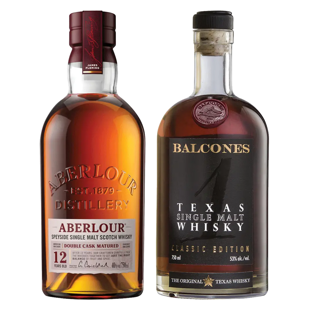 Aberlour Single Malt Scotch Double Cask Matured 12 Yr & Balcones Texas Single Malt Whisky 1 Pot Distilled Bundle