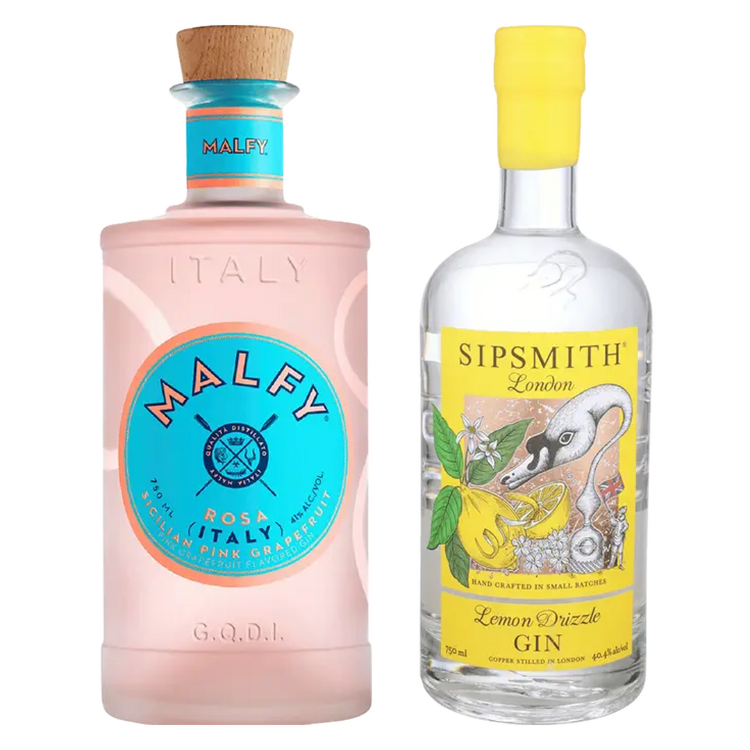 Malfy Sicilian Pink Grapefruit Flavored Gin Rosa & Sipsmith Lemon Drizzle Gin Bundle