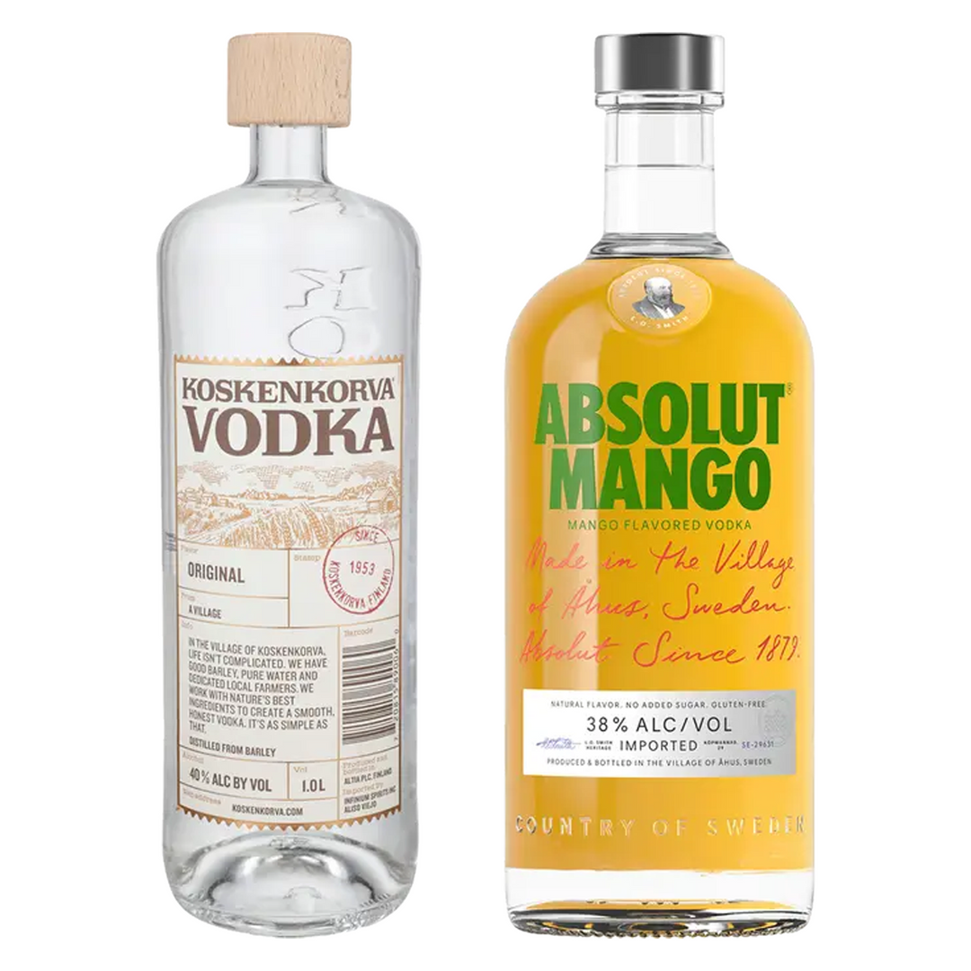 Koskenkorva Vodka Original & Absolut Mango Flavored Vodka Bundle