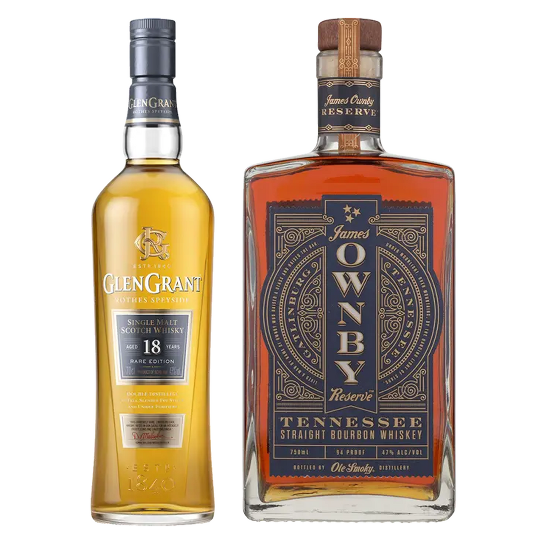 Glen Grant Single Malt Scotch Rare Edition 18 Year& James Ownby Straight Bourbon Reserve Bundle