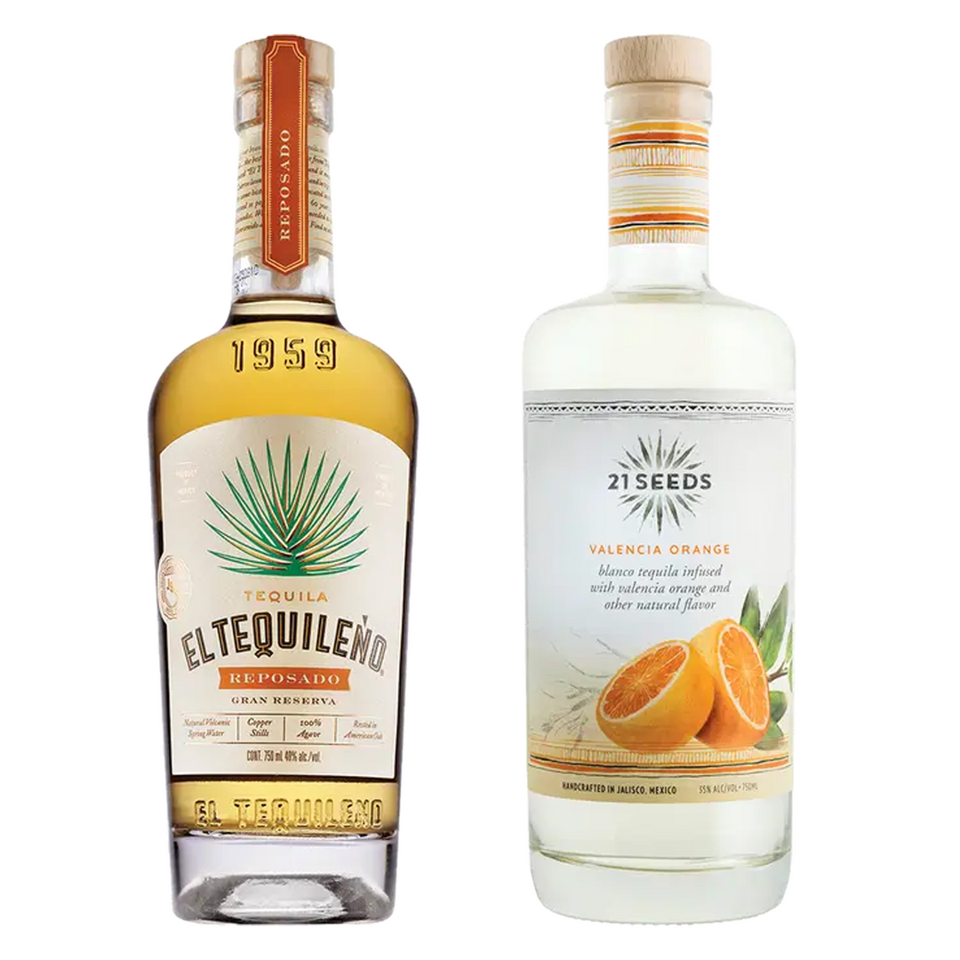El Tequileno Tequila Reposado & 21 Seeds Valencia Orange Infused Blanco Tequila Flavored Tequila Bundle