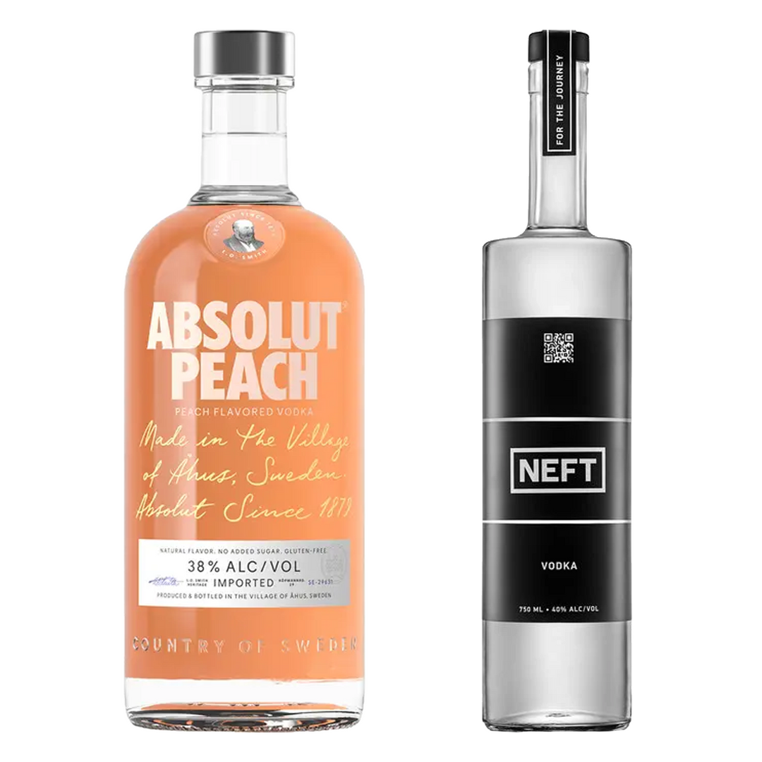 Absolut Peach Flavored Vodka & Neft Vodka Bundle