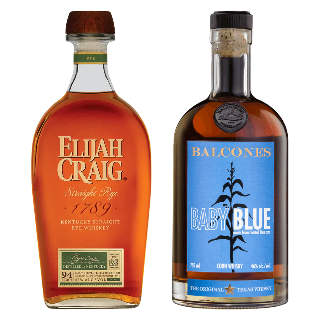 Elijah Craig Straight Rye Whiskey & Balcones Corn Whisky Baby Blue Pot Distilled Bundle