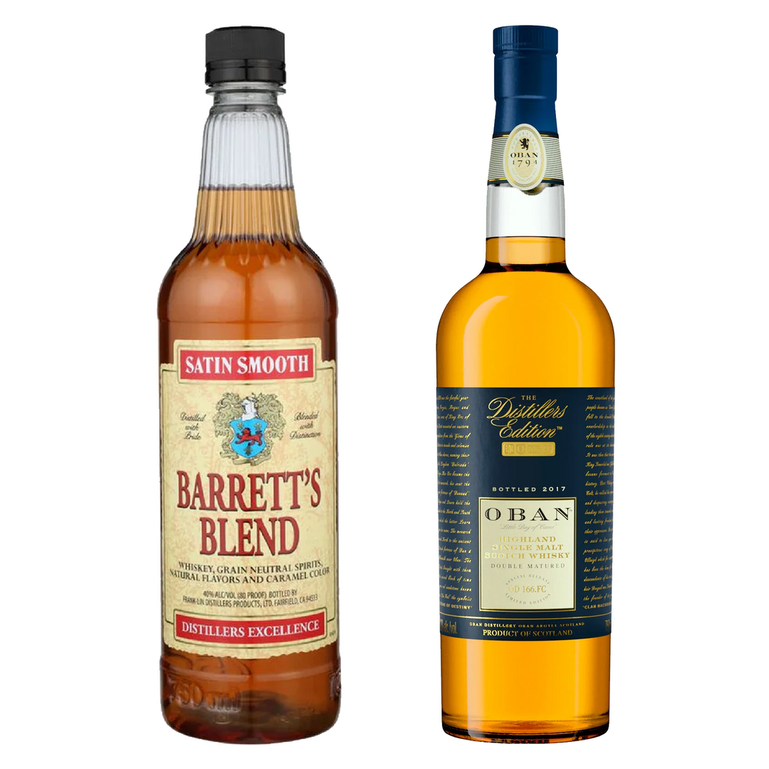 Oban Single Malt Scotch The Distillers Edition Double Matured & Barrett's Blended American Whiskey Bundle